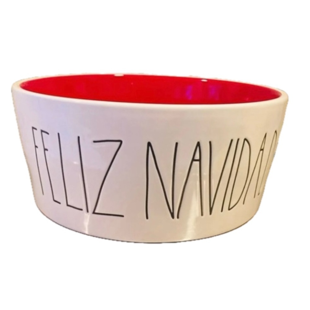 Rae Dunn XL Dog Bowl FELIZ NAVIDAD NWT Christmas holiday decor red